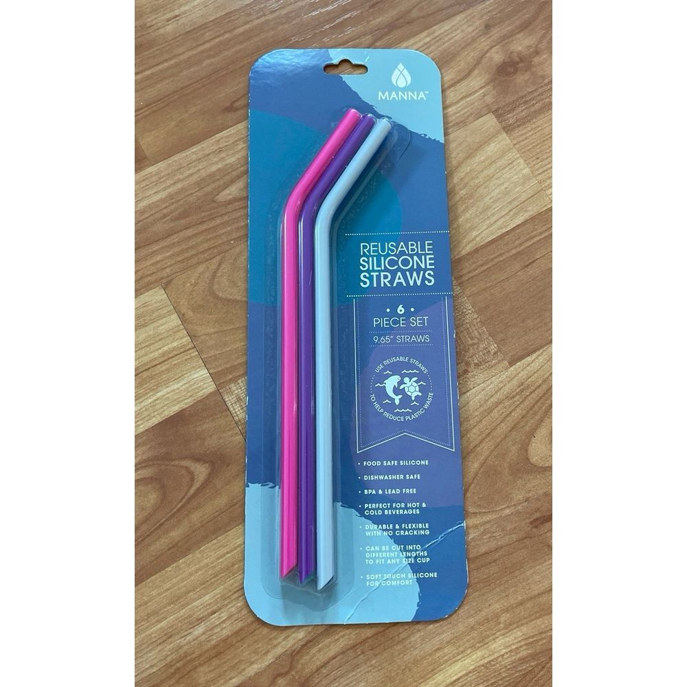 Manna Brand - 6 Piece Silicone Drinking Straw  Set, Multicolored & BPA Free: NEW